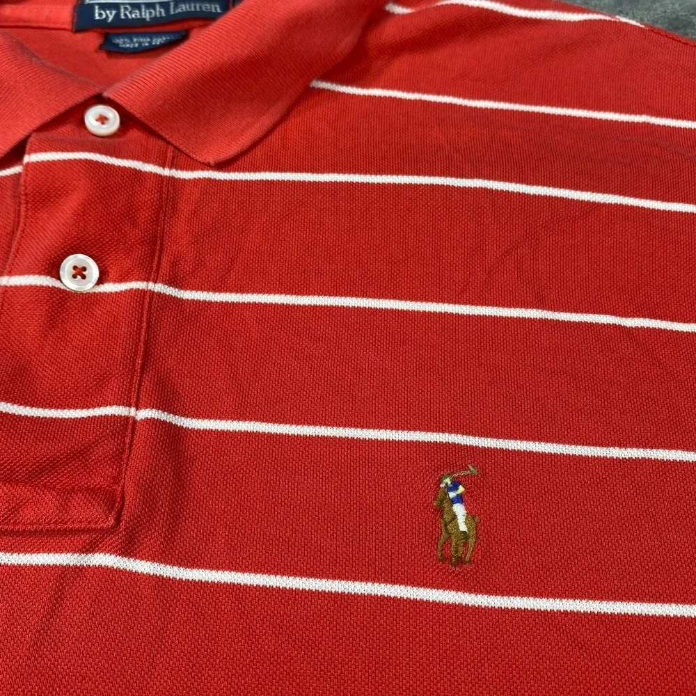Vintage Polo Ralph Lauren Shirt‎ Men L Red Striped Classic Fit Golf All Cotton